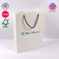 Saco de papel branco de estilo luxuoso de estilo reciclável, logotipo personalizado Logotipo impresso Bolsa de papel branco